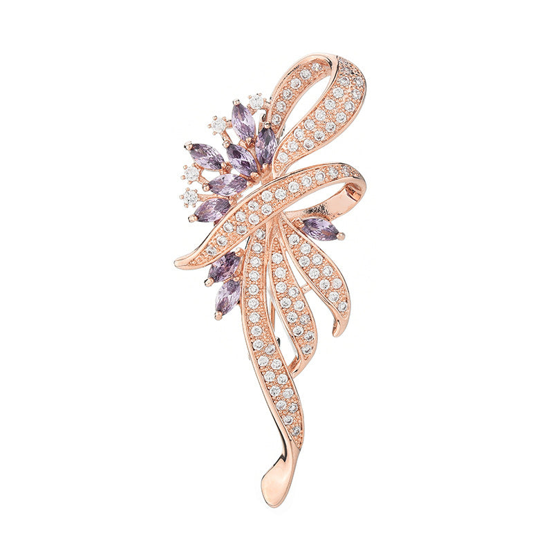 Luxury Zircon Brooch European American Chest Flower Brooch Versatile Coat Suit Accessory