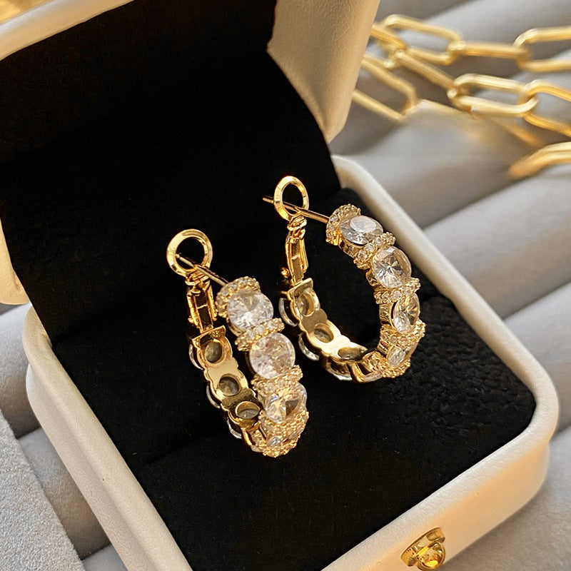 Electroplating Micro Inlaid 5A Grade Zircon Earrings for Women S925 Silver Needle Circle Earrings