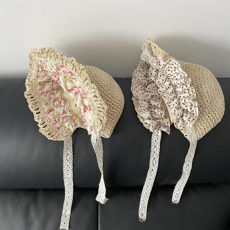 48-52cm Summer Baby Hats Sun Hats Small Floral Girls Woven Straw Hat Princess Sunshade Beach Hat Sunscreen Hat