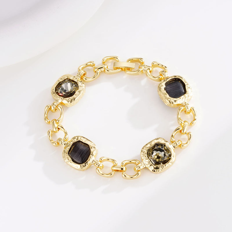 EHAO Tea Colored Zircon Natural Stone Bracelet Texture Gold Genderless Bracelet Couple Gift Jewelry