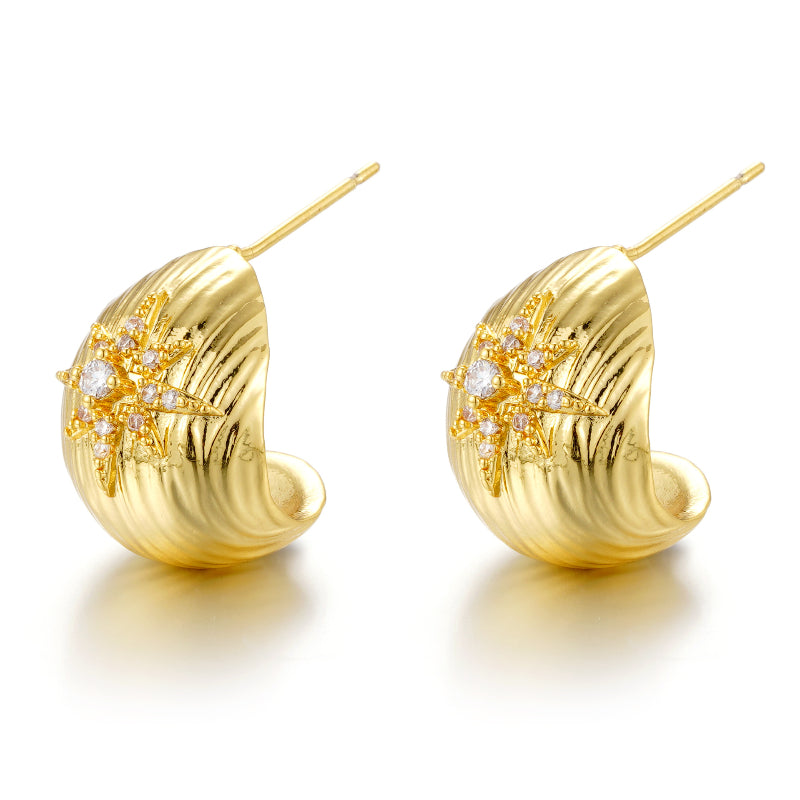 EHAO Exquisite Versatile Earrings Textured Ear Buckles Copper Plated Gold Zircon Needle Earrings