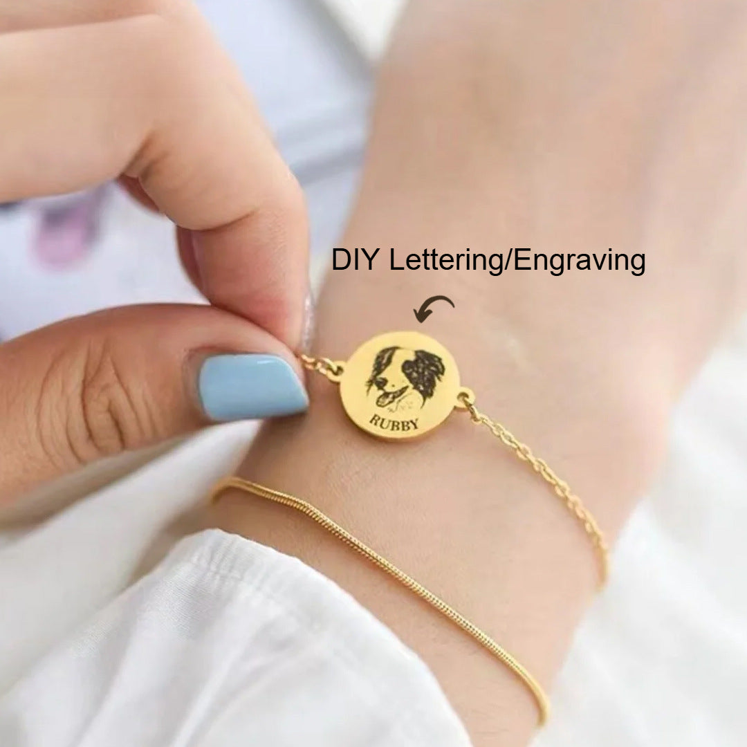 Stainless Steel Personalized Customization Commemorative Pet Avatar DIY Engraved Name Double-layer Bracelet Jewelry