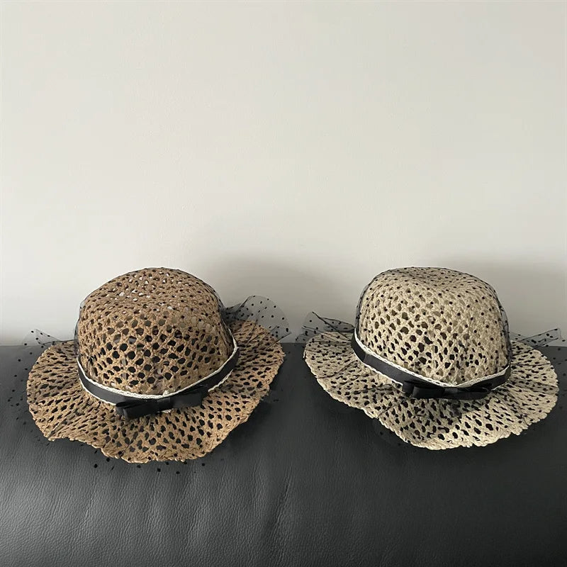 50-52cm Girls Sun Hat Summer Children Straw Hat Girl Lace Big Eaves Sunscreen Bucket Hat Girl Baby for Beach