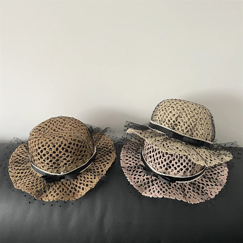 50-52cm Girls Sun Hat Summer Children Straw Hat Girl Lace Big Eaves Sunscreen Bucket Hat Girl Baby for Beach