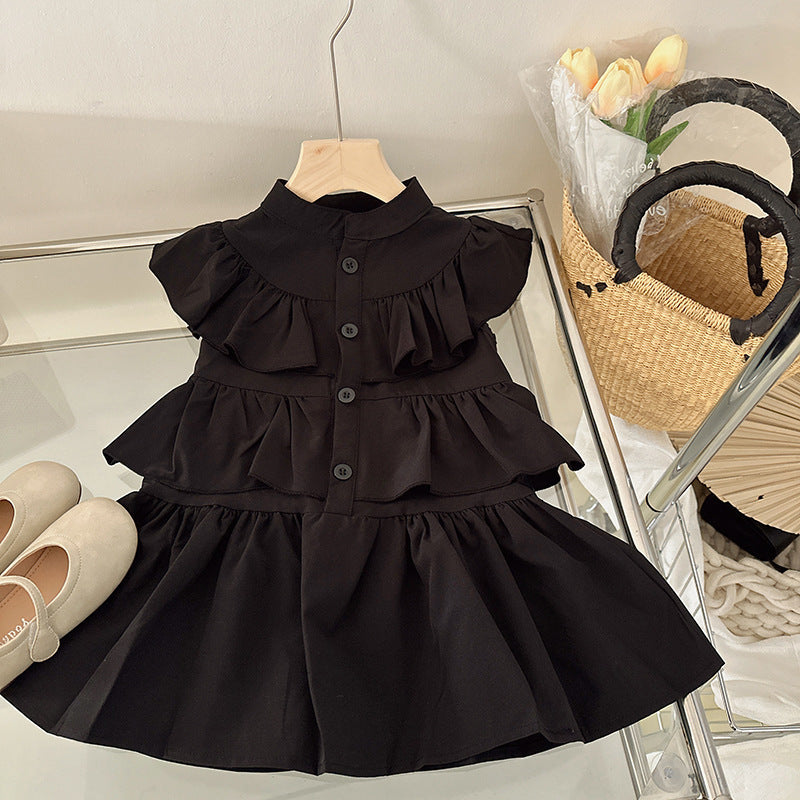 Kids Girls Summer Dress Girl Sleeveless Fluffy Dress Princess Ruffled Design Kids Cake Dress 2-7Y