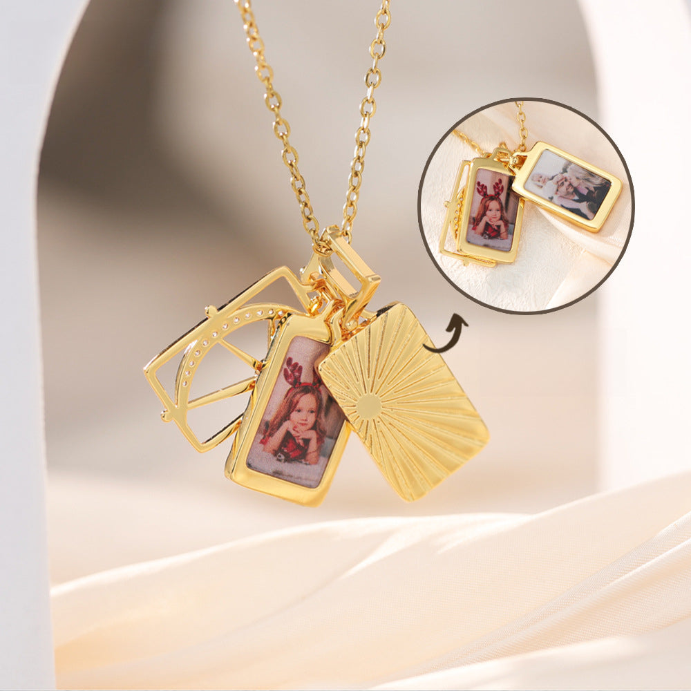 Personalized Retro Copper Customizable Photos Three-layer Combination Pendants Necklaces Jewelry