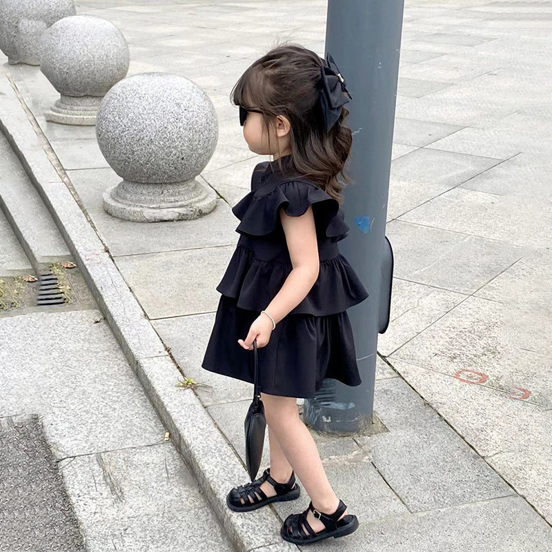 Kids Girls Summer Dress Girl Sleeveless Fluffy Dress Princess Ruffled Design Kids Cake Dress 2-7Y