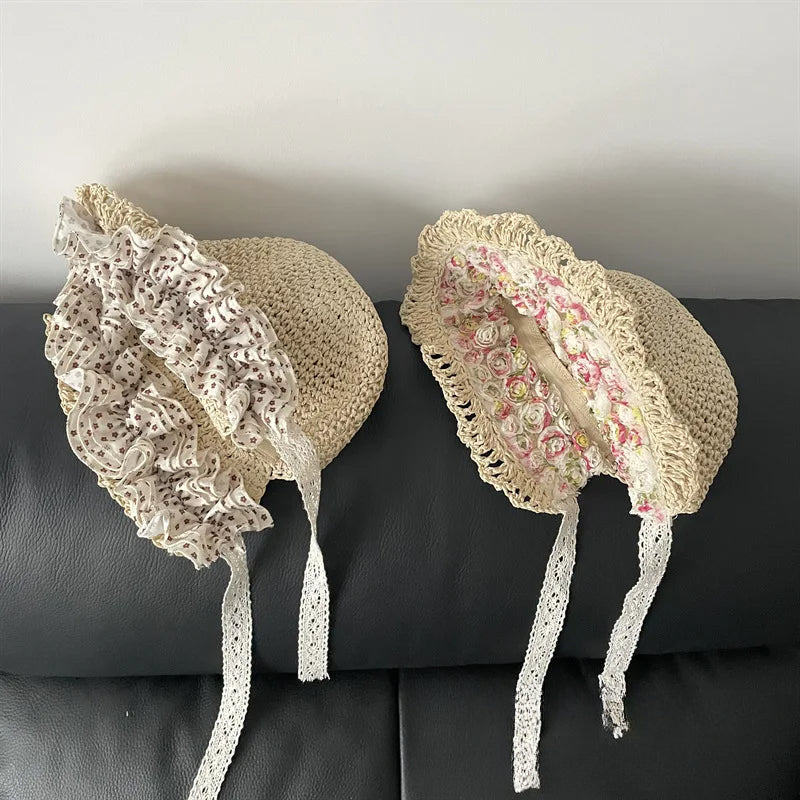 48-52cm Summer Baby Hats Sun Hats Small Floral Girls Woven Straw Hat Princess Sunshade Beach Hat Sunscreen Hat