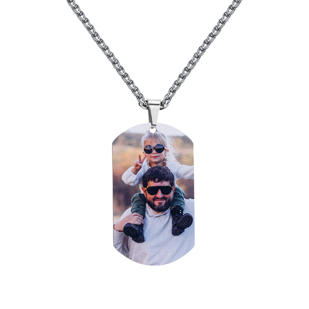 Father's Day Gift Jewelry Stainless Steel Hip-hop DIY Lettering Color Printing Military Pendant Necklace