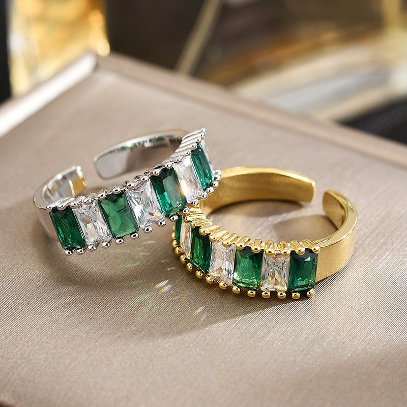 EHAO Summer Product Emerald Two tone Splicing Ring Set with Square Zirconia Elegant for Men Women