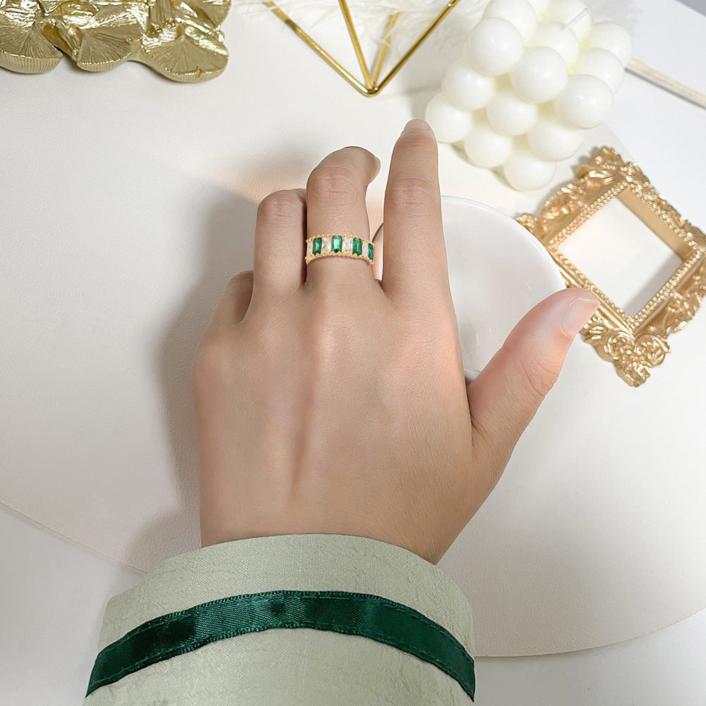EHAO Summer Product Emerald Two tone Splicing Ring Set with Square Zirconia Elegant for Men Women