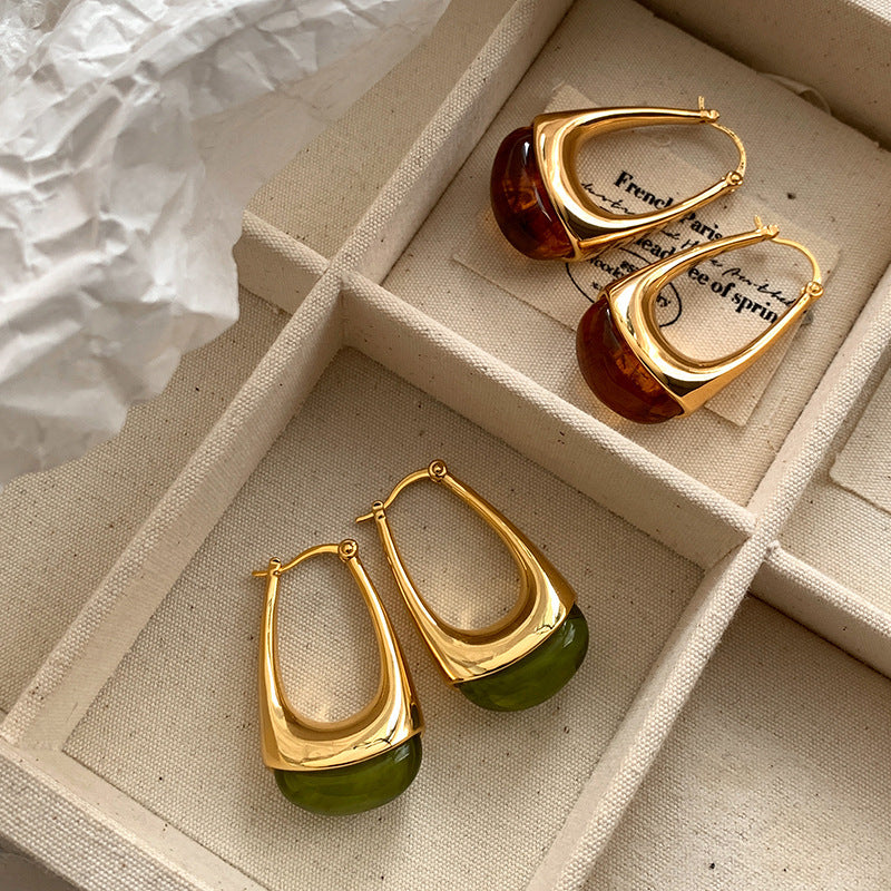 EHAO Electroplated French Retro High-end Geometric Earrings Fashion Temperament Earrings