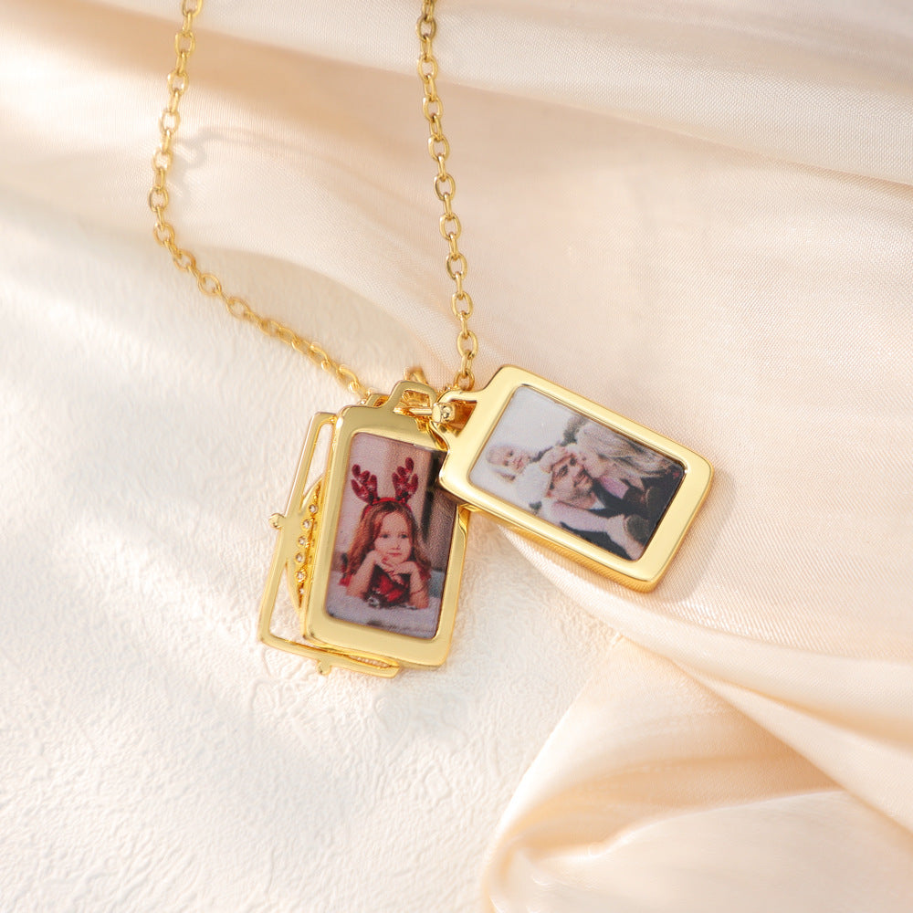 Personalized Retro Copper Customizable Photos Three-layer Combination Pendants Necklaces Jewelry