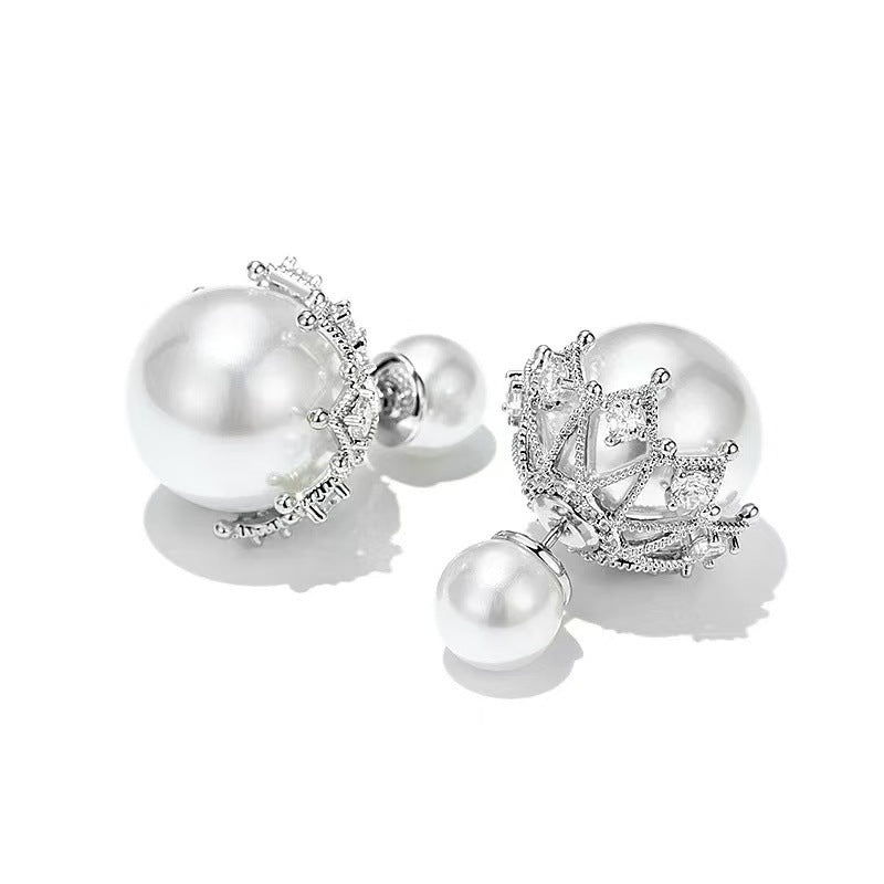 EHAO Romantic French White Pearl Earrings S925 Pure Silver Needle High-end Earrings