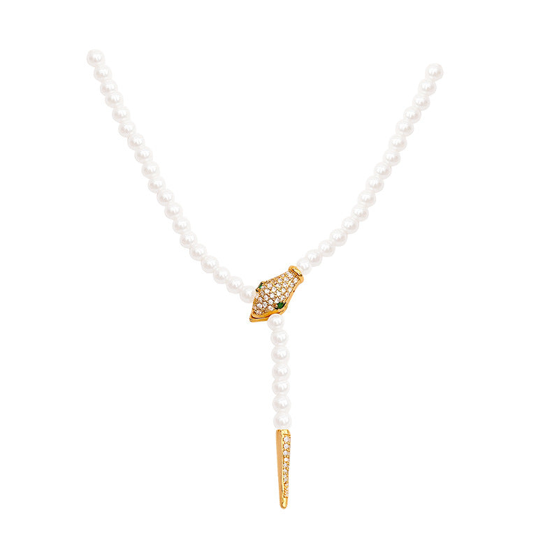 EHAO Electroplated Micro Inlaid Zircon Snake Necklace Women's Pearl Collarbone Chain Bracelet