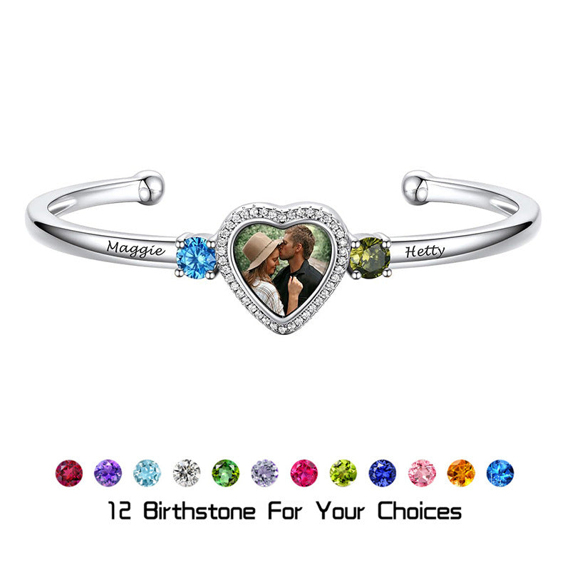 Mother's Day Custom Love Photos December Birthstone Bracelet Female Personality Engraved Name Jewelry Gift