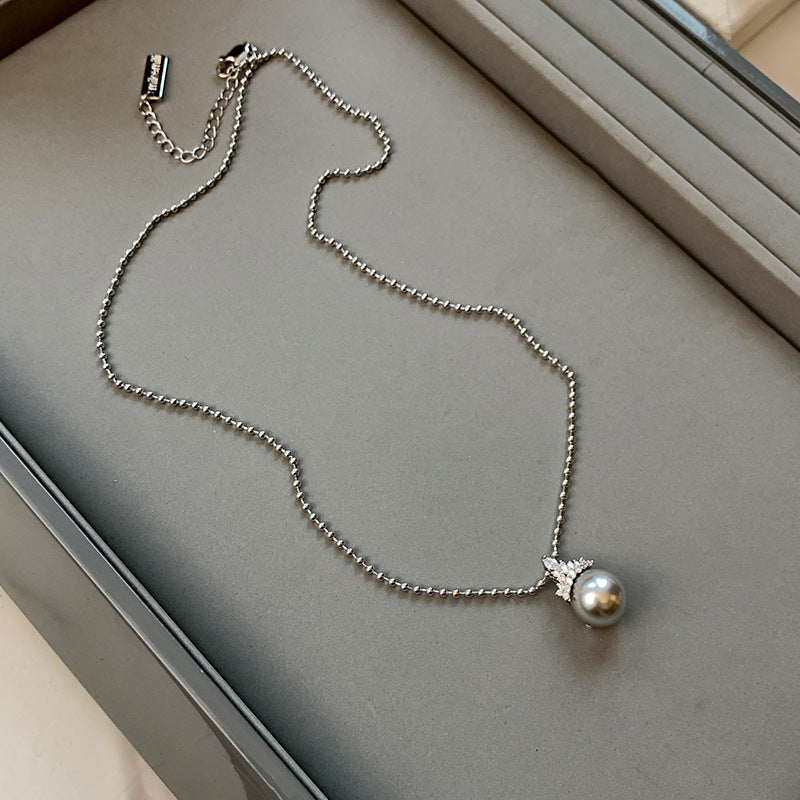 White Pearl Earrings&Necklace Female Ice Queen Crown Necklace Light Luxury High-end Collarbone Chain Neck Chain
