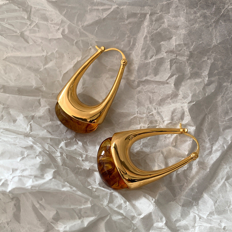 EHAO Electroplated French Retro High-end Geometric Earrings Fashion Temperament Earrings