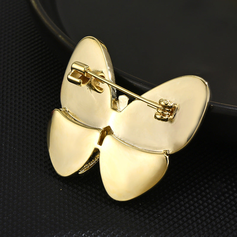 New Minimalist Fashionable Luxurious Butterfly Brooch Zircon Natural Pritillary Breast Flower Brooch