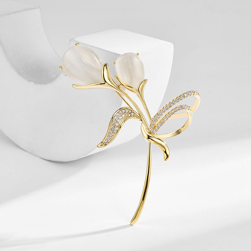 EHAO New Tulip Exquisite Brooch Fashionable Corsage Women Coat Suit Accessories Copper Plated Gold