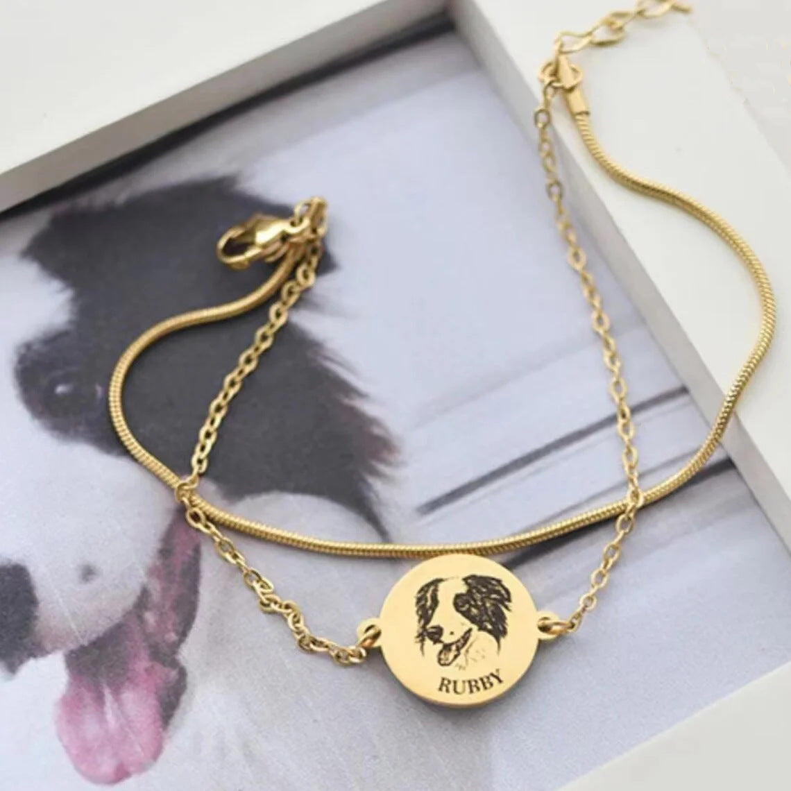 Stainless Steel Personalized Customization Commemorative Pet Avatar DIY Engraved Name Double-layer Bracelet Jewelry