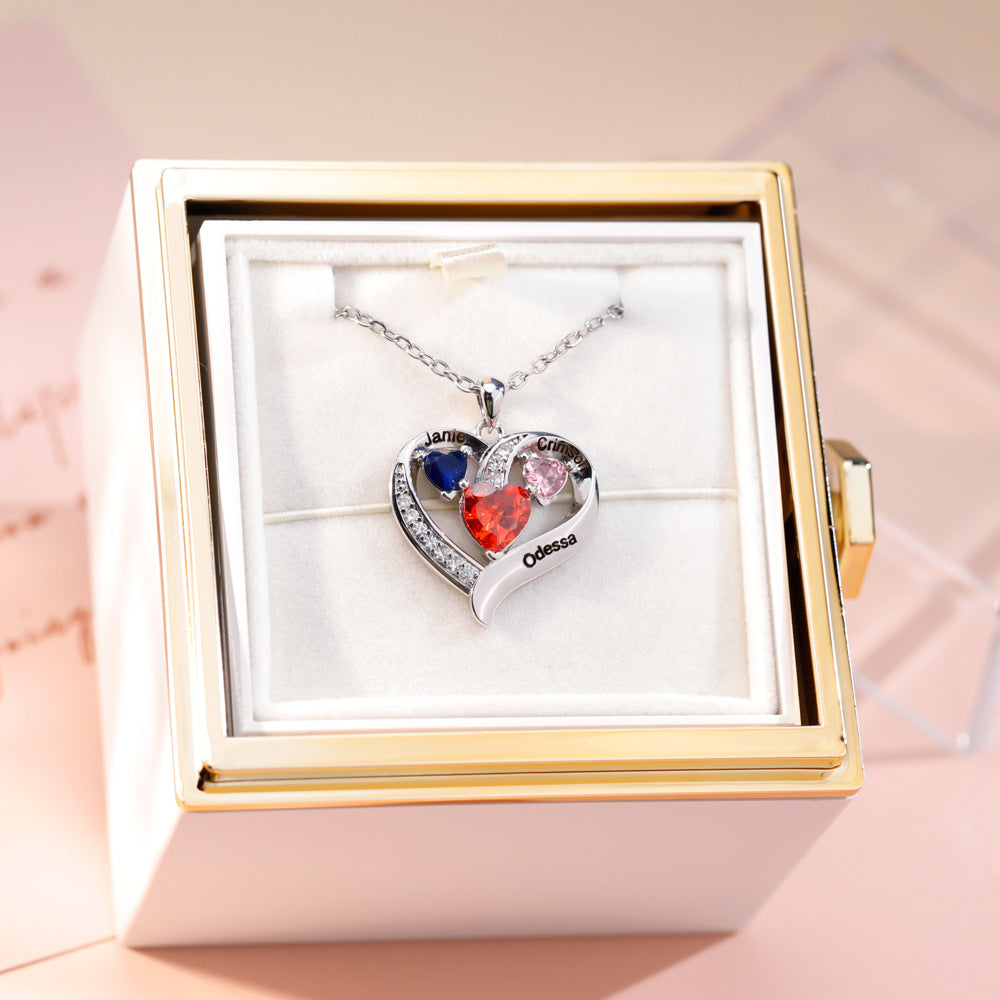 European and American Thanksgiving gifts December birthstone love-shaped necklace female personality DIY engraved name collarbone chain jewelry