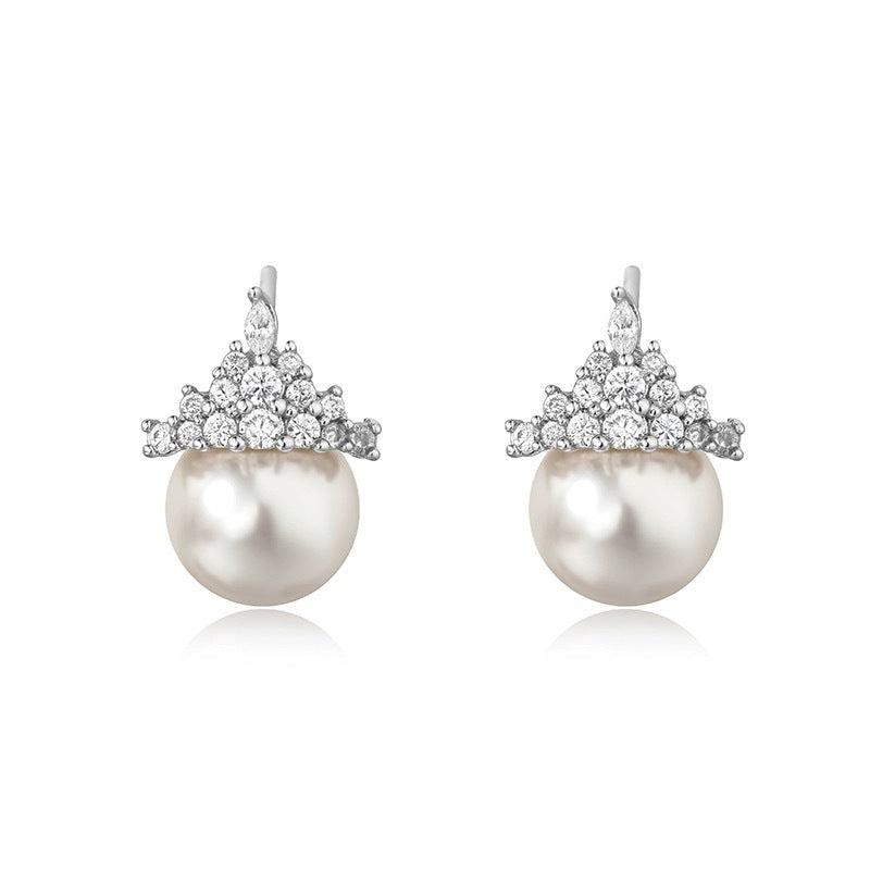 White Pearl Earrings&Necklace Female Ice Queen Crown Necklace Light Luxury High-end Collarbone Chain Neck Chain