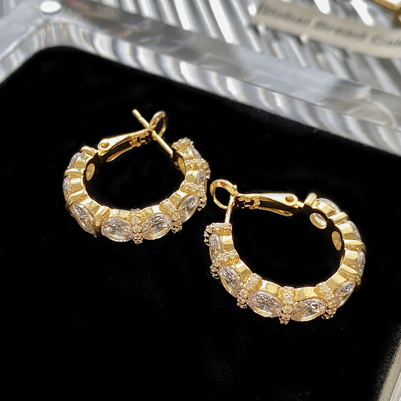 Electroplating Micro Inlaid 5A Grade Zircon Earrings for Women S925 Silver Needle Circle Earrings