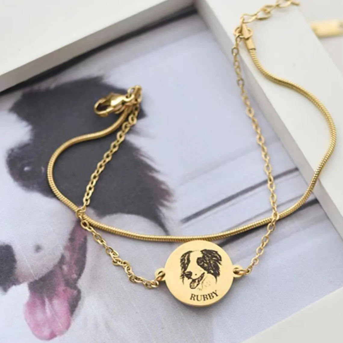 Stainless Steel Personalized Customization Commemorative Pet Avatar DIY Engraved Name Double-layer Bracelet Jewelry