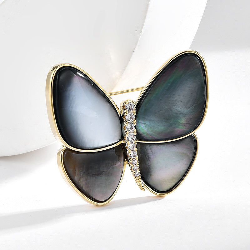 New Minimalist Fashionable Luxurious Butterfly Brooch Zircon Natural Pritillary Breast Flower Brooch