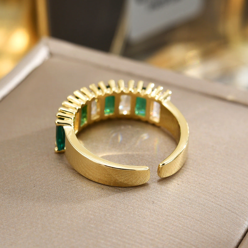 EHAO Summer Product Emerald Two tone Splicing Ring Set with Square Zirconia Elegant for Men Women