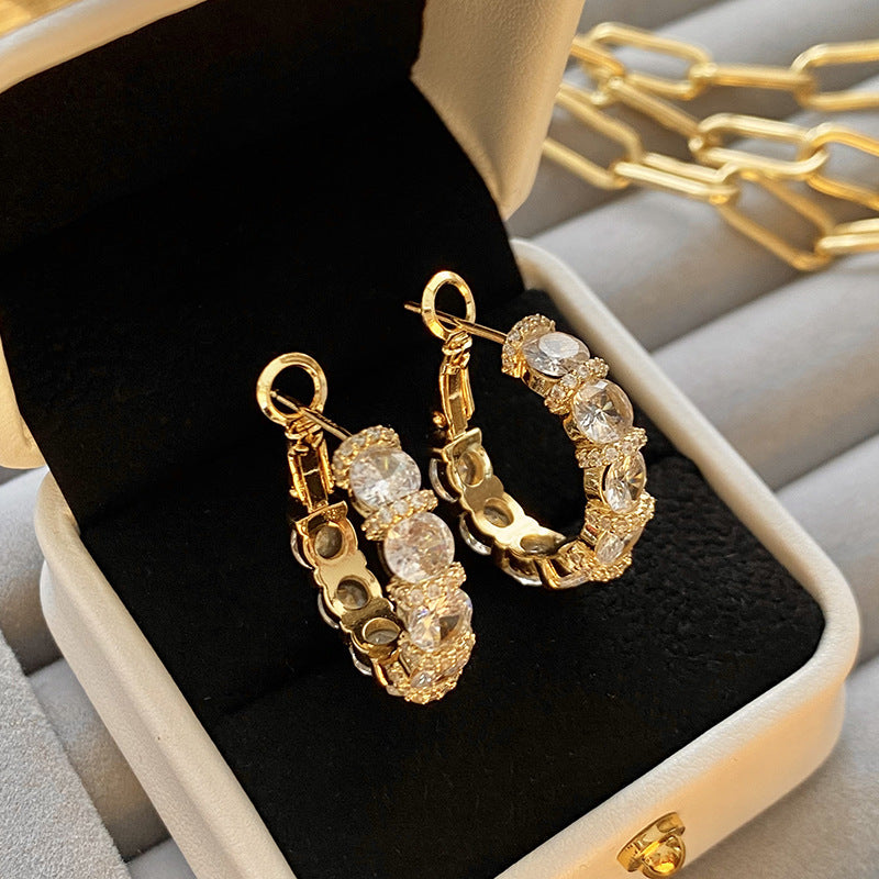 Electroplating Micro Inlaid 5A Grade Zircon Earrings for Women S925 Silver Needle Circle Earrings