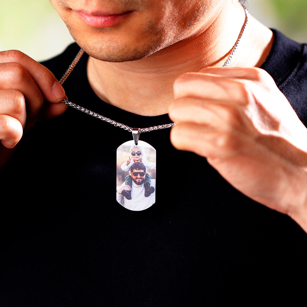 Father's Day Gift Jewelry Stainless Steel Hip-hop DIY Lettering Color Printing Military Pendant Necklace