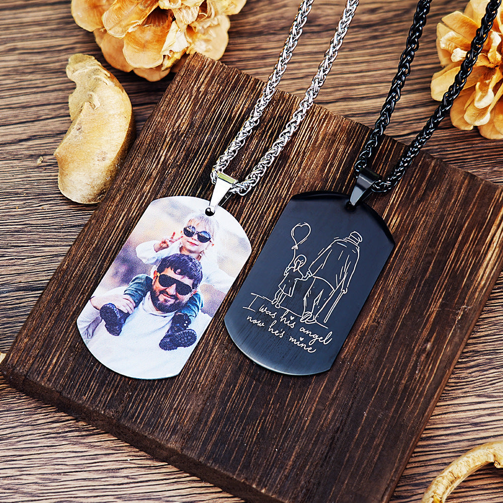 Father's Day Gift Jewelry Stainless Steel Hip-hop DIY Lettering Color Printing Military Pendant Necklace