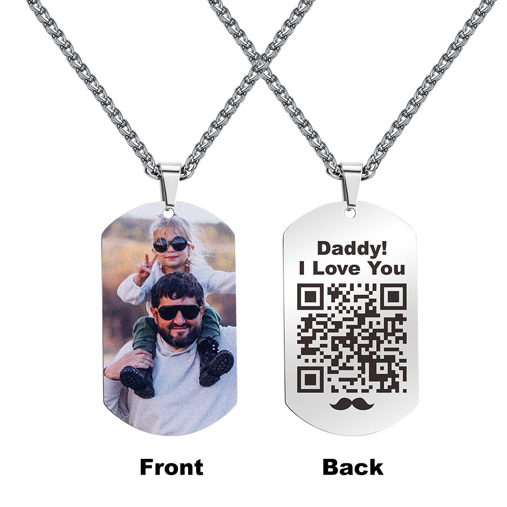 Father's Day Gift Jewelry Stainless Steel Hip-hop DIY Lettering Color Printing Military Pendant Necklace