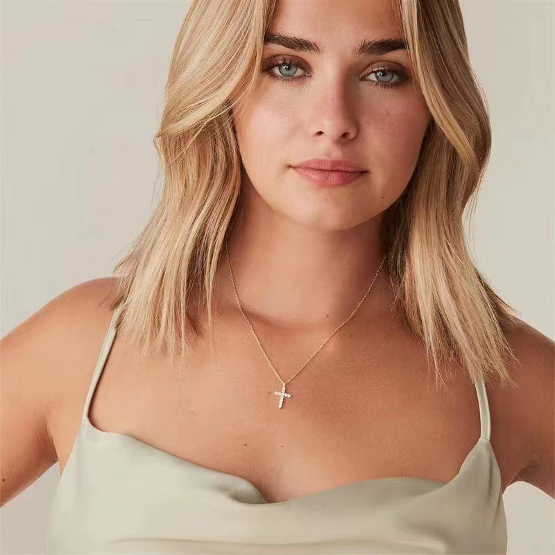 EHAO New Necklace Full Diamond Women's Clavicle Chain Gold 14k Gold Pendant