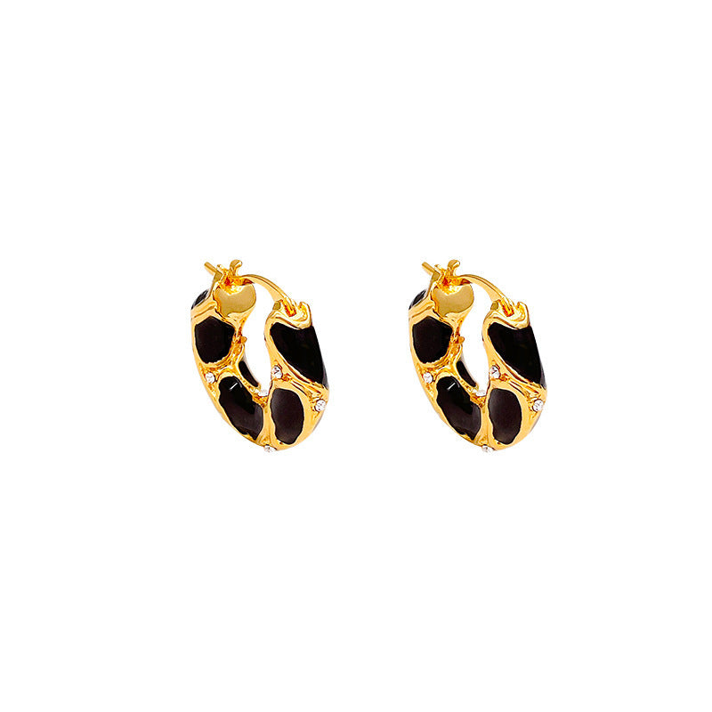 EHAO Electroplated Vintage Maillard Claret Enamel C-shaped Earrings for Women Luxury Niche high-end Earrings