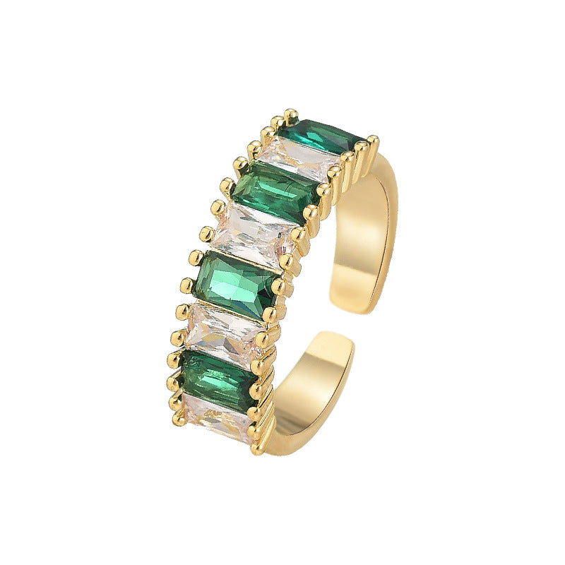 EHAO Summer Product Emerald Two tone Splicing Ring Set with Square Zirconia Elegant for Men Women