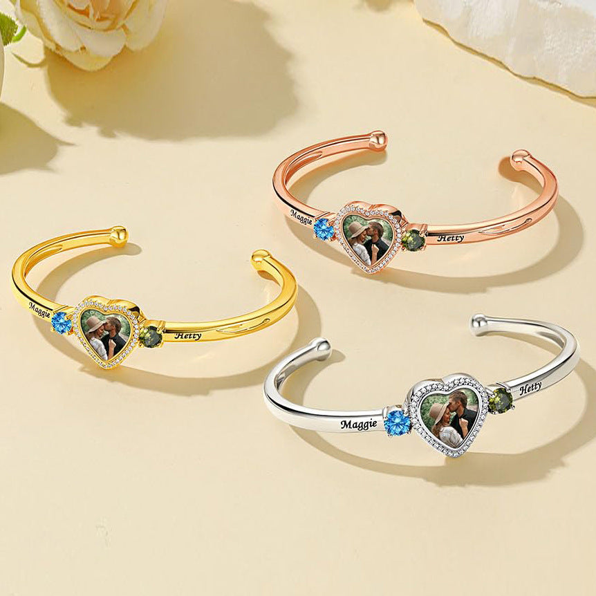 Mother's Day Custom Love Photos December Birthstone Bracelet Female Personality Engraved Name Jewelry Gift