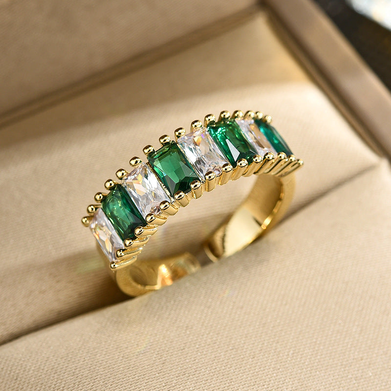 EHAO Summer Product Emerald Two tone Splicing Ring Set with Square Zirconia Elegant for Men Women