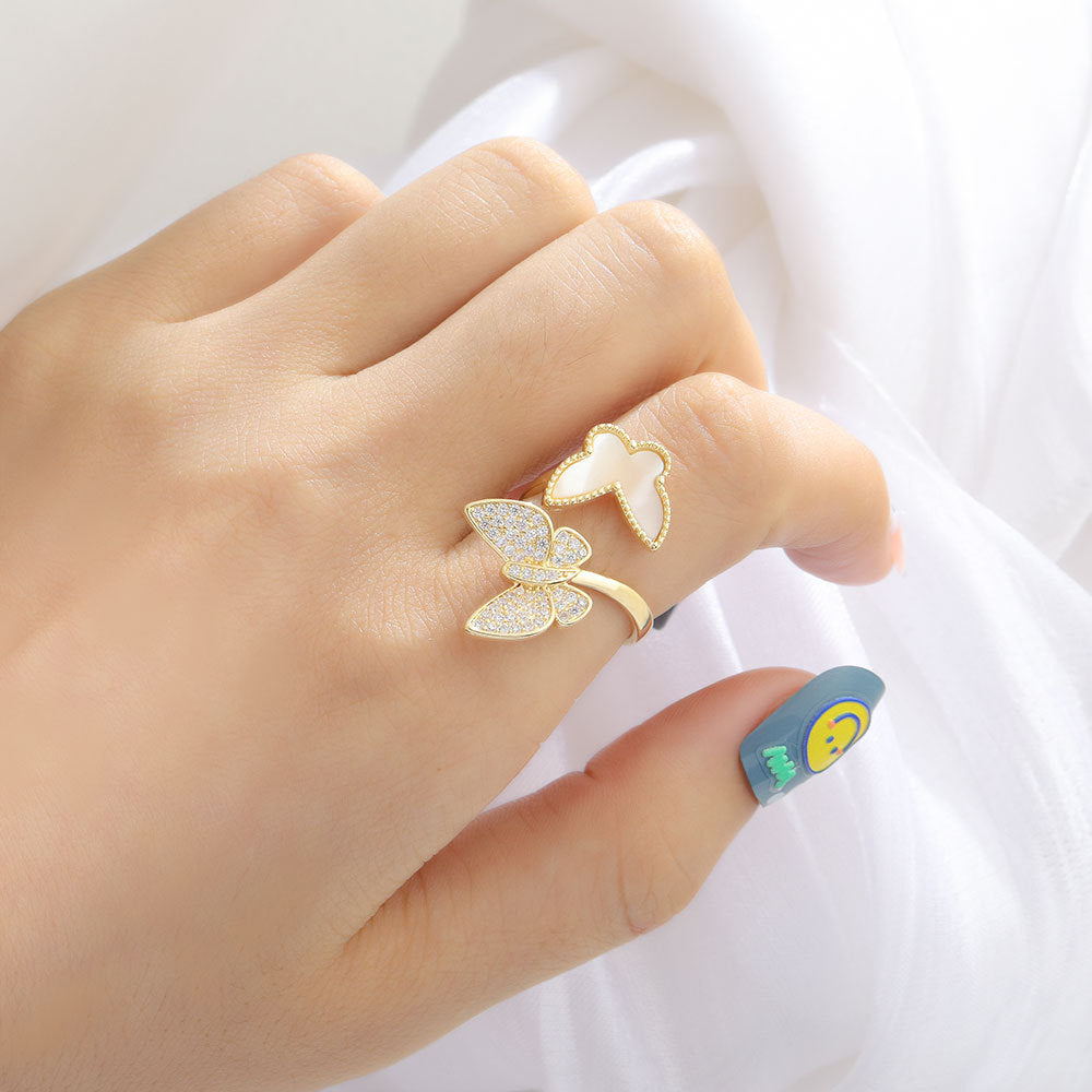 EHAO Luxury Butterfly Ring Female Fashion Personality Ins Index Finger Opening Ring