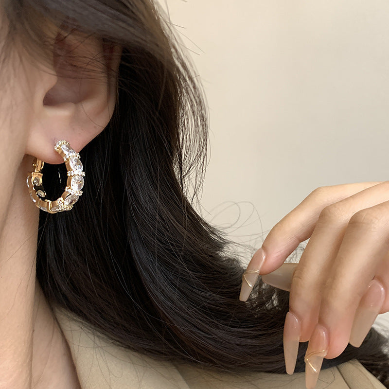 Electroplating Micro Inlaid 5A Grade Zircon Earrings for Women S925 Silver Needle Circle Earrings