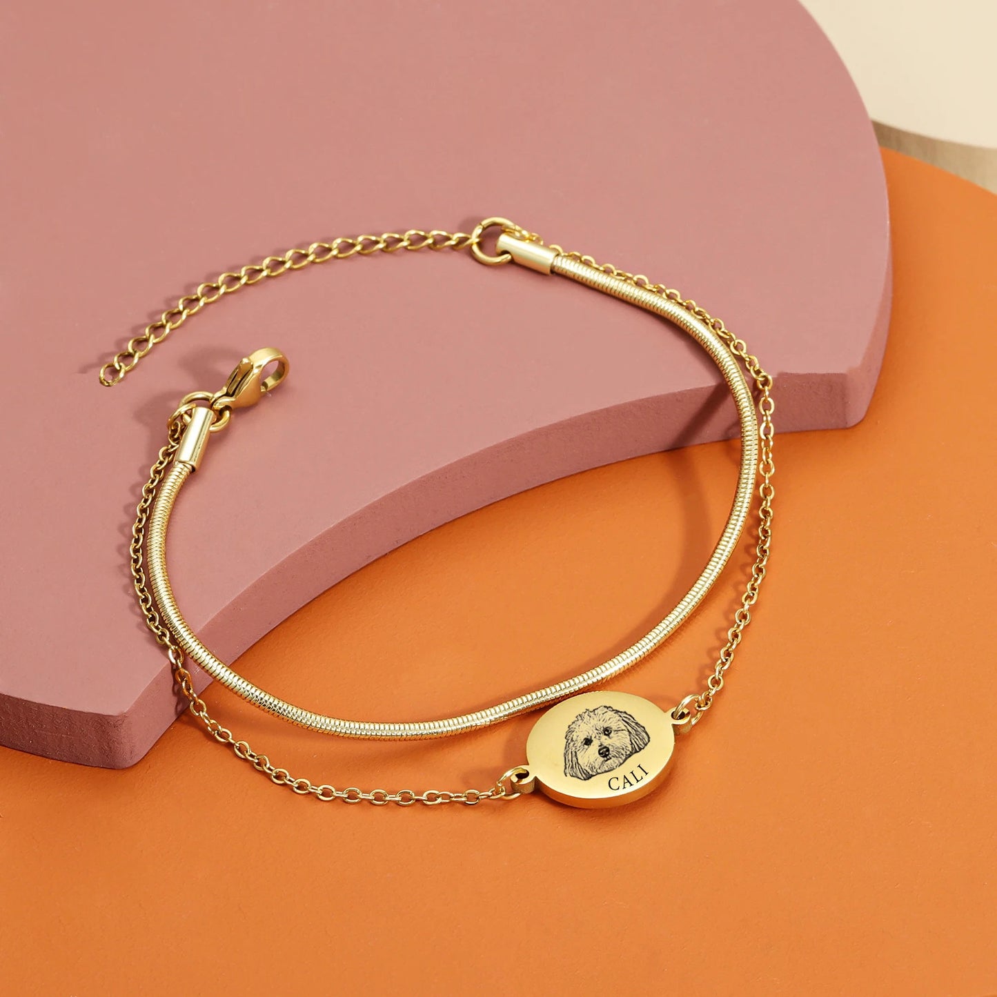 Stainless Steel Personalized Customization Commemorative Pet Avatar DIY Engraved Name Double-layer Bracelet Jewelry