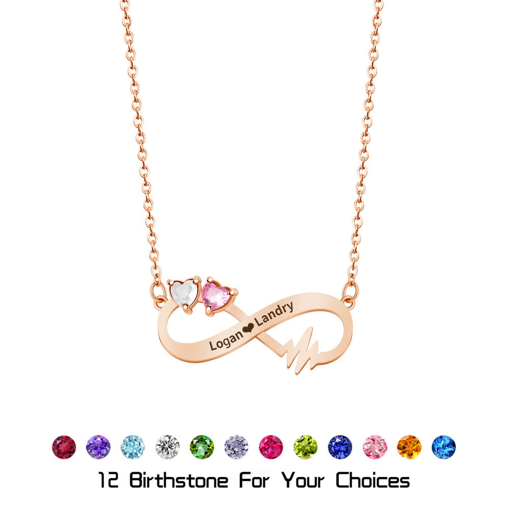DIY Inlaid December Damond Engraved Name Necklace Personalized 8-character Infinity Symbol Necklace Jewelry