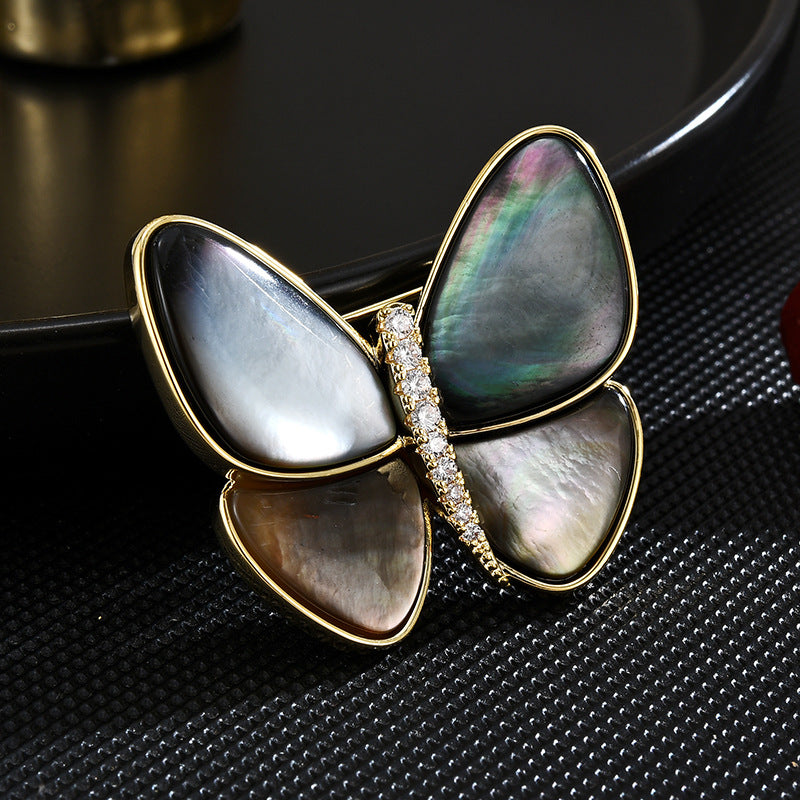 New Minimalist Fashionable Luxurious Butterfly Brooch Zircon Natural Pritillary Breast Flower Brooch