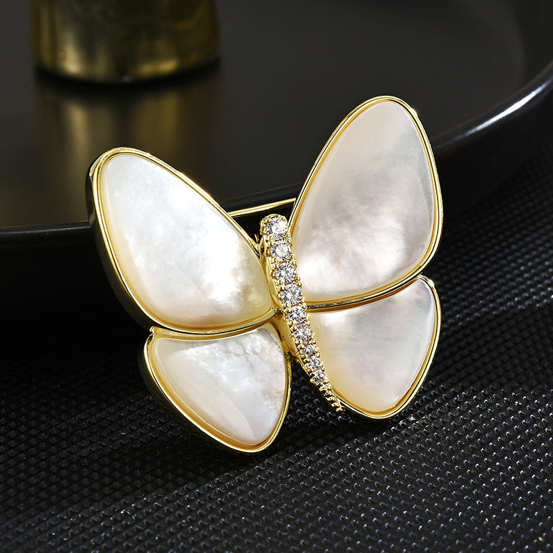 New Minimalist Fashionable Luxurious Butterfly Brooch Zircon Natural Pritillary Breast Flower Brooch