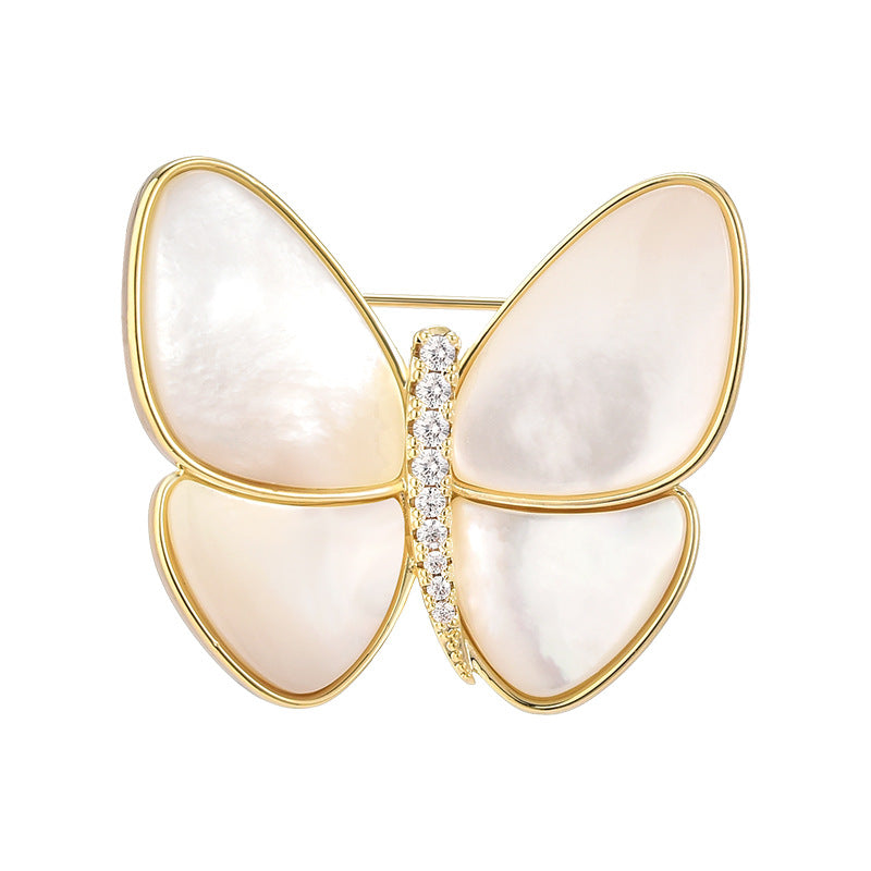 New Minimalist Fashionable Luxurious Butterfly Brooch Zircon Natural Pritillary Breast Flower Brooch