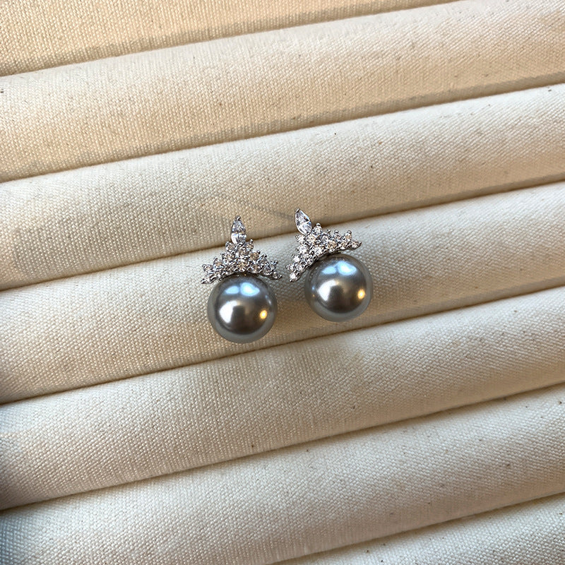 White Pearl Earrings&Necklace Female Ice Queen Crown Necklace Light Luxury High-end Collarbone Chain Neck Chain