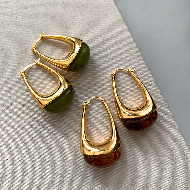 EHAO Electroplated French Retro High-end Geometric Earrings Fashion Temperament Earrings