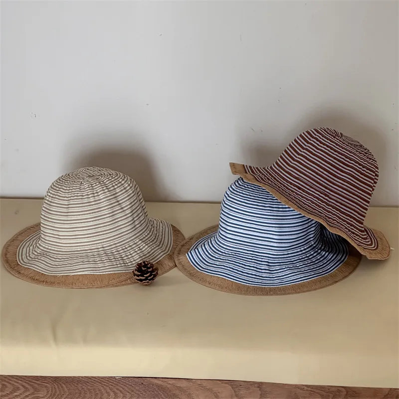 50-52cm Baby SunHat Summer Girls Bucket Hat Kids Cotton Travel Hats Child Big Brim Outdoor Beach Caps Casual Cap